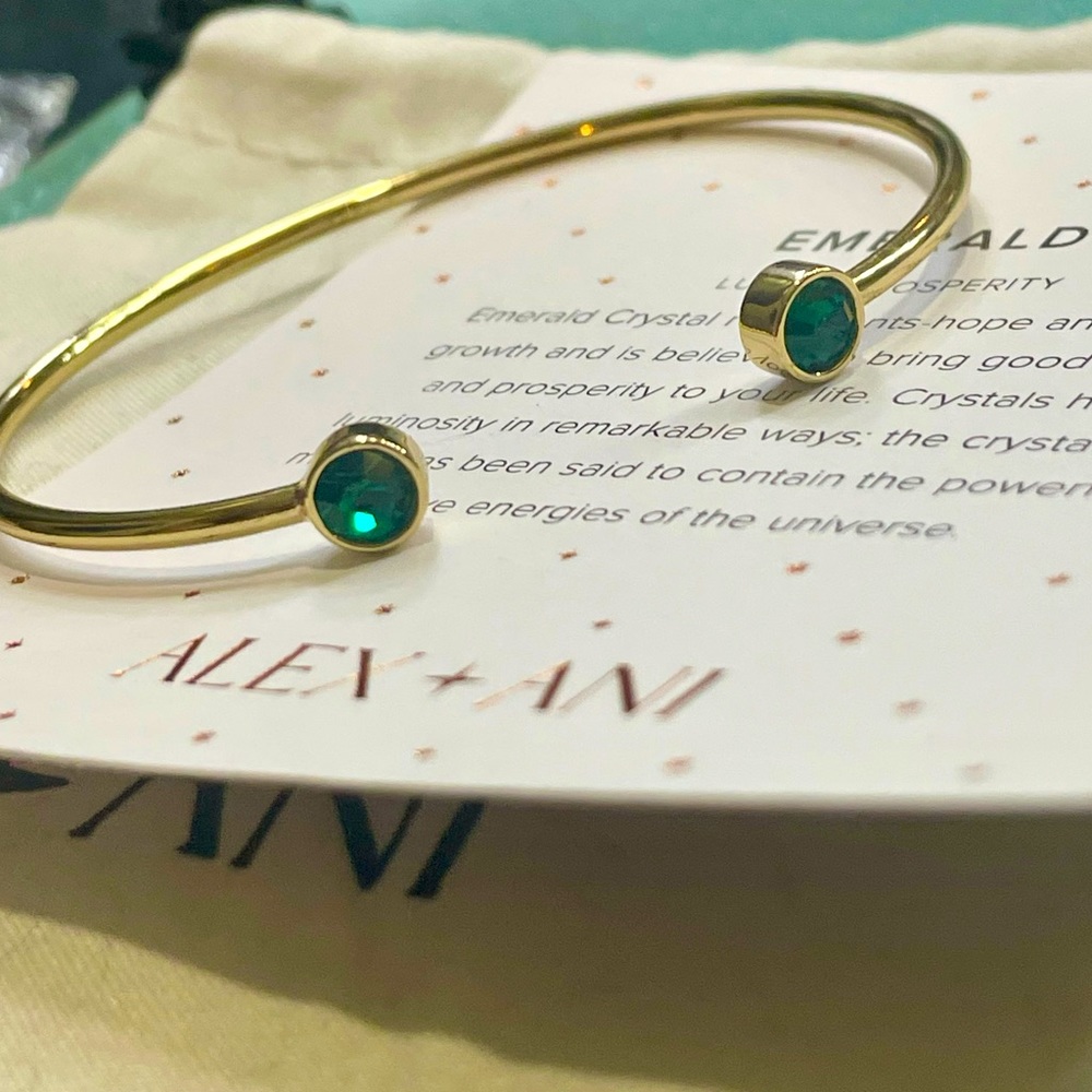 Alex and Ani Emerald Flex Cuff Gold Bracelet Brand New NWT